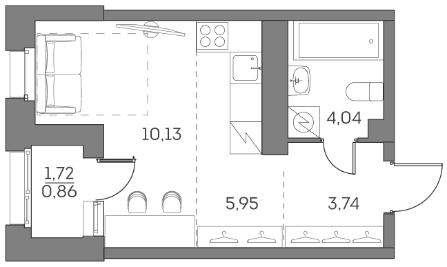 студия, 24.7 м², 22 этаж 