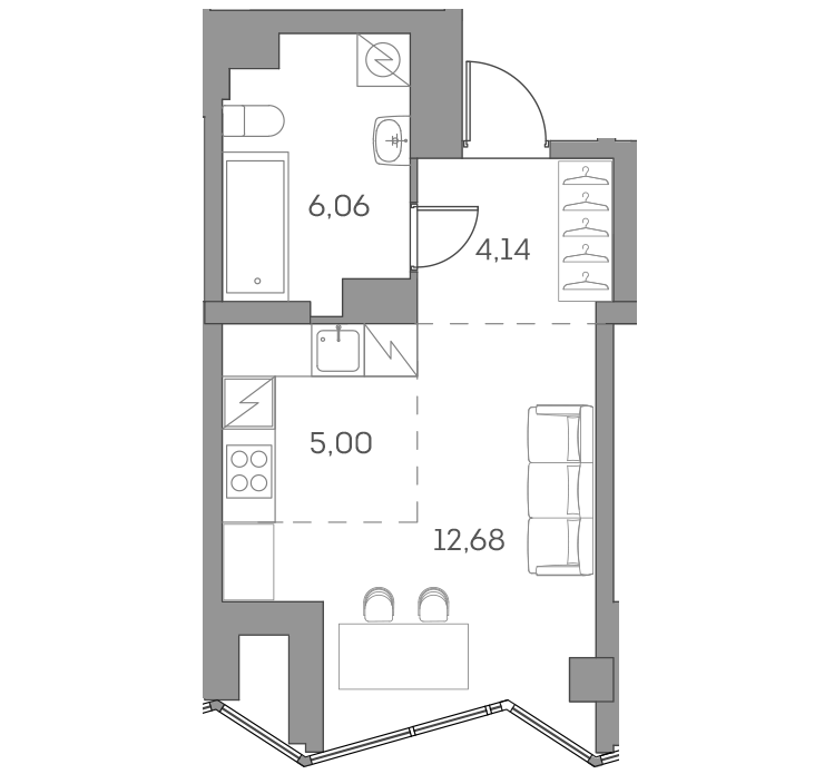 студия, 27.9 м², 18 этаж 