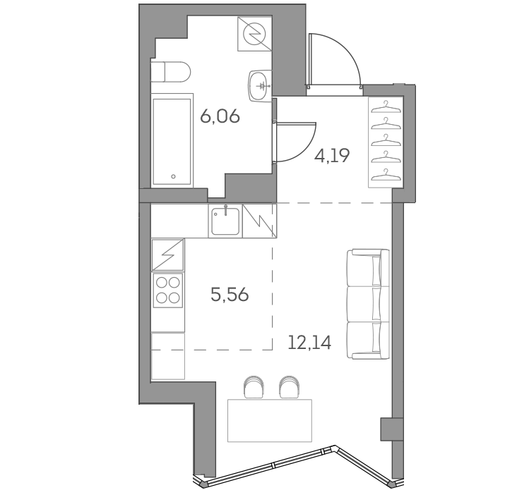 студия, 27.9 м², 21 этаж 