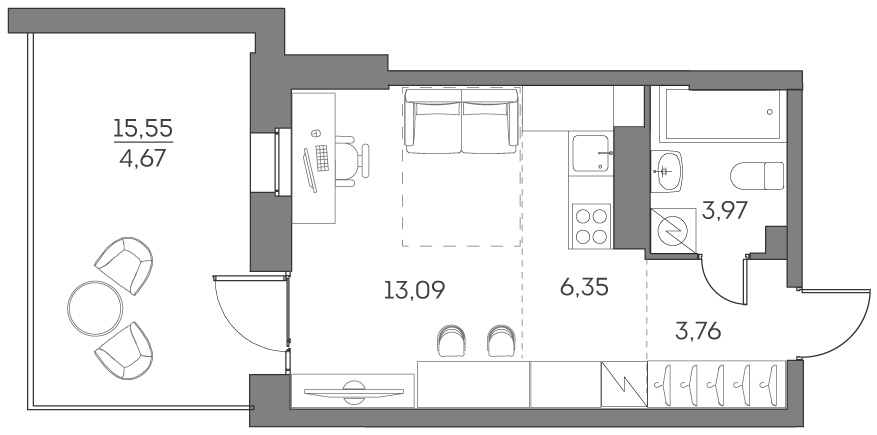 студия, 31.8 м², 2 этаж 