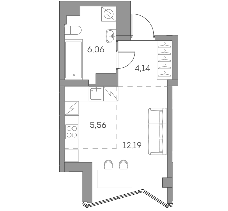 студия, 27.9 м², 26 этаж 