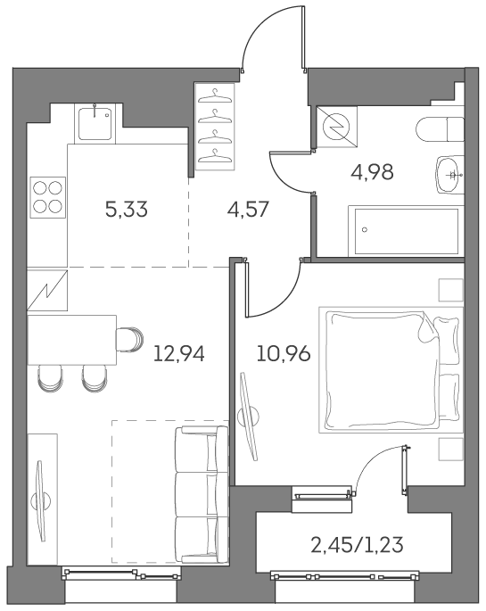 2 комн. квартира, 40 м², 11 этаж 