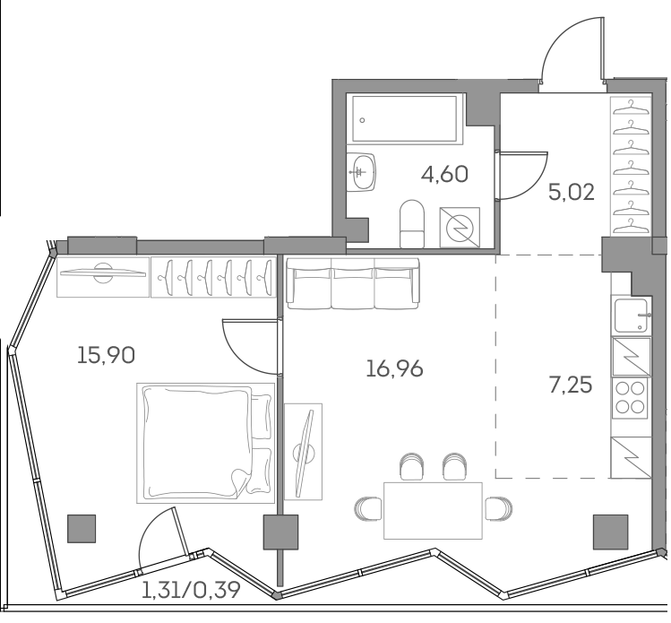 2 комн. квартира, 50.1 м², 4 этаж 