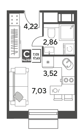 студия, 17.6 м², 4 этаж 