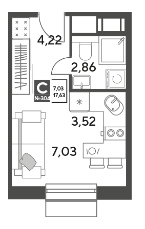 студия, 17.6 м², 6 этаж 