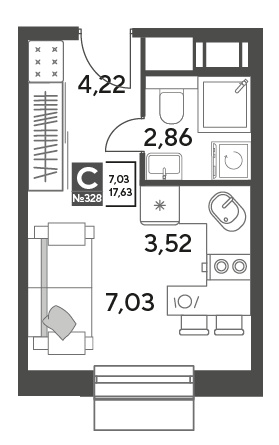 студия, 17.6 м², 9 этаж 