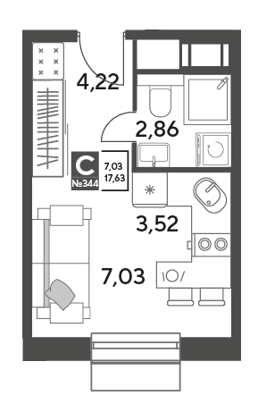 студия, 17.6 м², 11 этаж 