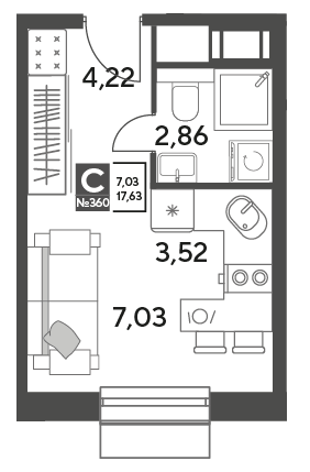 студия, 17.6 м², 13 этаж 