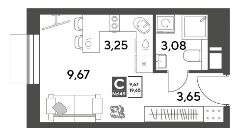 студия, 19.6 м², 6 этаж 