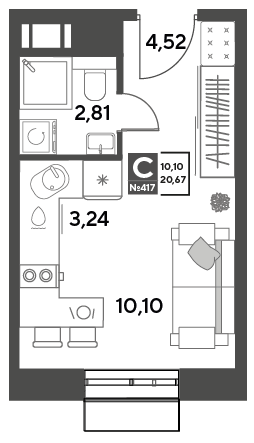 студия, 20.7 м², 7 этаж 