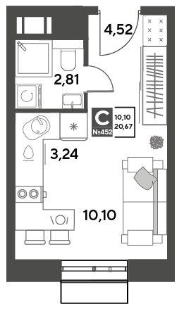 студия, 20.7 м², 12 этаж 