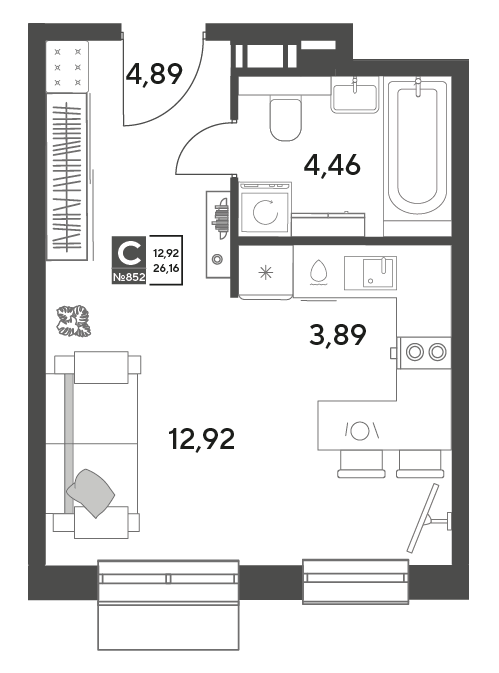 студия, 26.2 м², 6 этаж 
