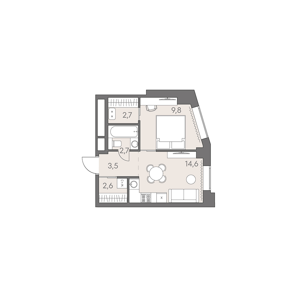 студия, 35.9 м², 22 этаж 