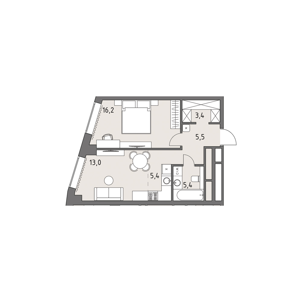 2 комн. квартира, 48.9 м², 27 этаж 