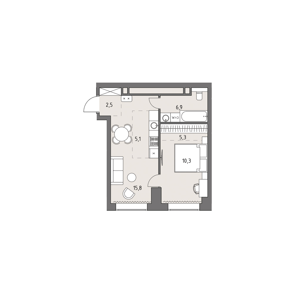 2 комн. квартира, 46.1 м², 4 этаж 