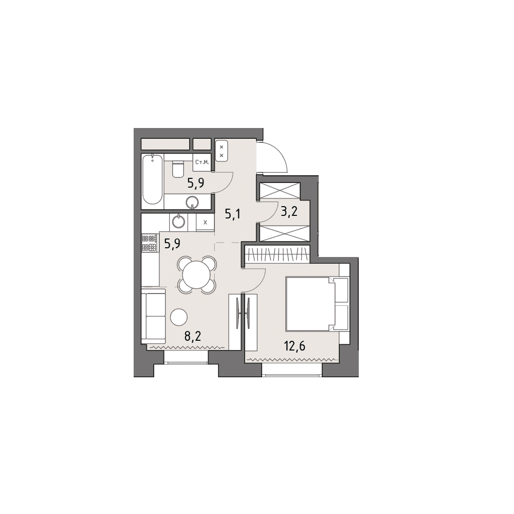 1 комн. квартира, 40.8 м², 16 этаж 