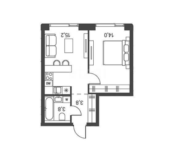 1 комн. квартира, 36.8 м², 8 этаж 