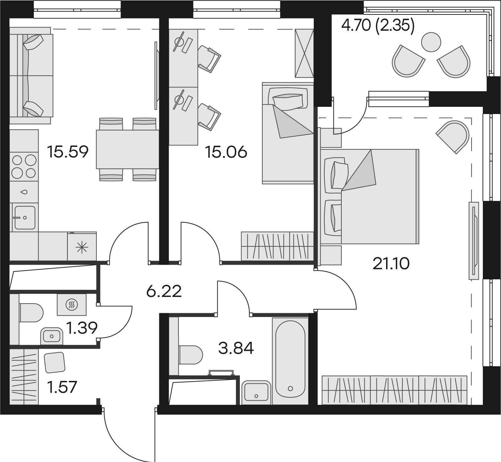 2 комн. квартира, 69.1 м², 10 этаж 