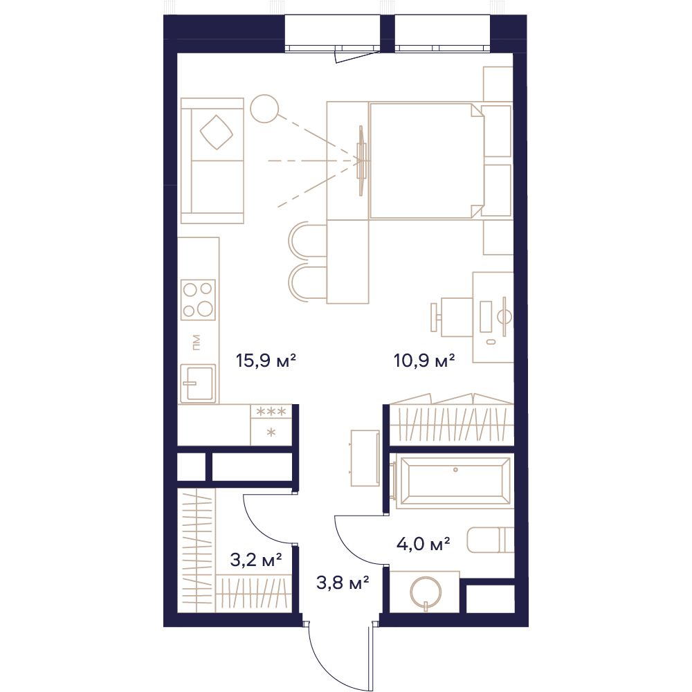 1 комн. квартира, 37.8 м², 3 этаж 