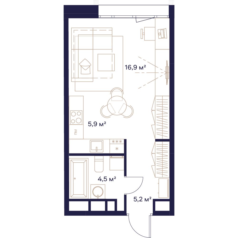 1 комн. квартира, 32.5 м², 3 этаж 