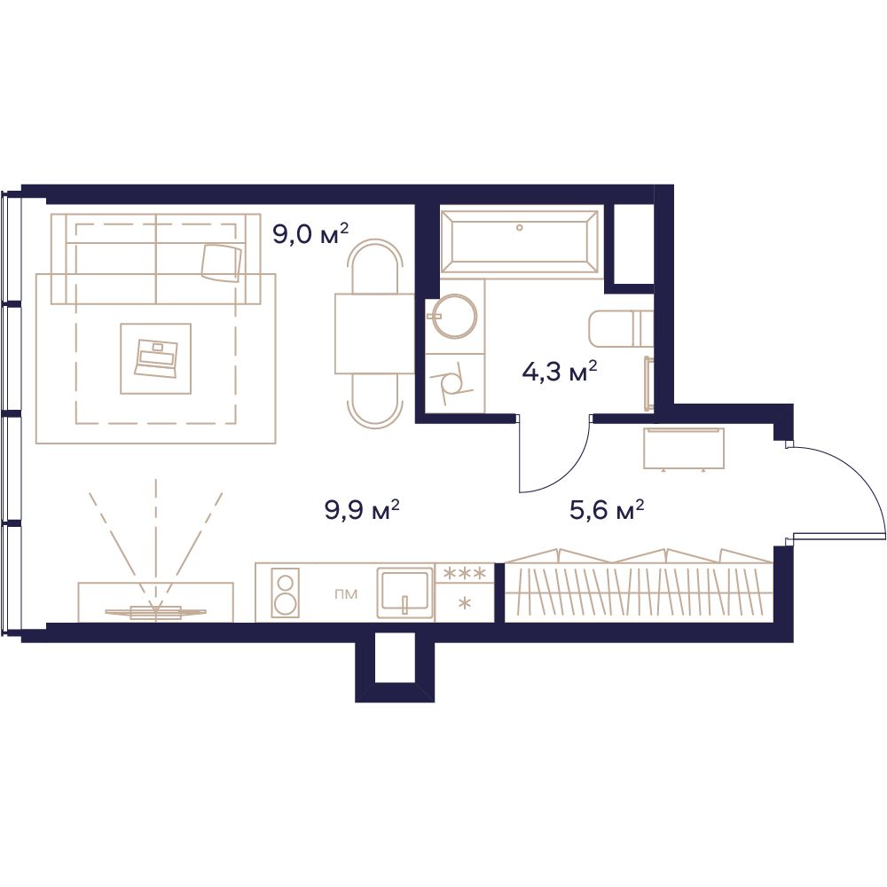студия, 28.8 м², 2 этаж 