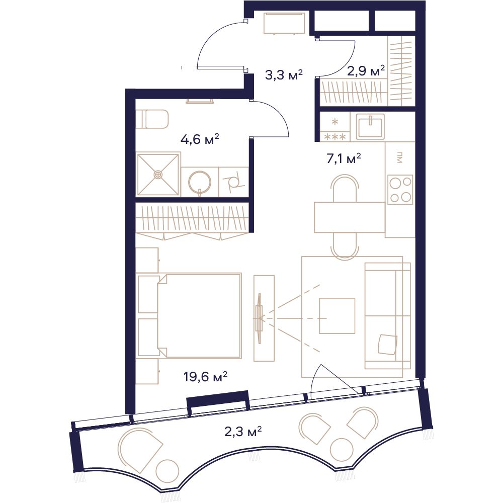 студия, 39.8 м², 12 этаж 