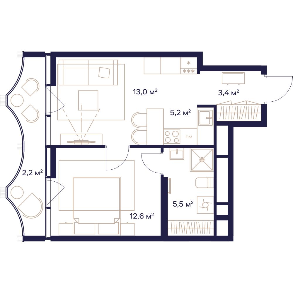 1 комн. квартира, 41.9 м², 20 этаж 