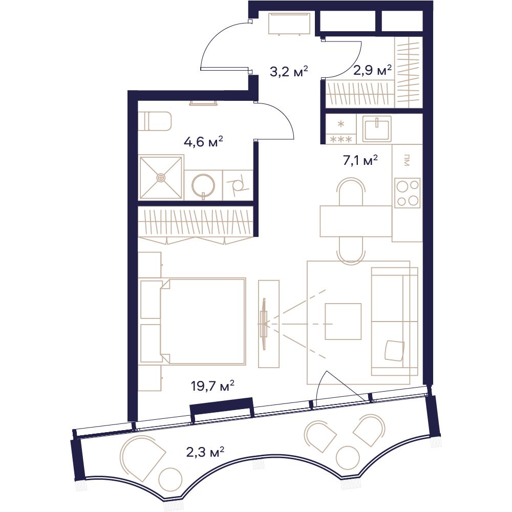 студия, 39.8 м², 20 этаж 