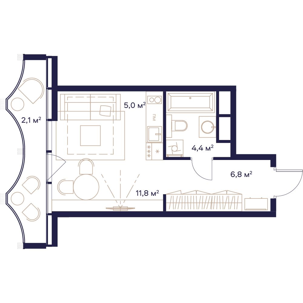 студия, 30.1 м², 8 этаж 
