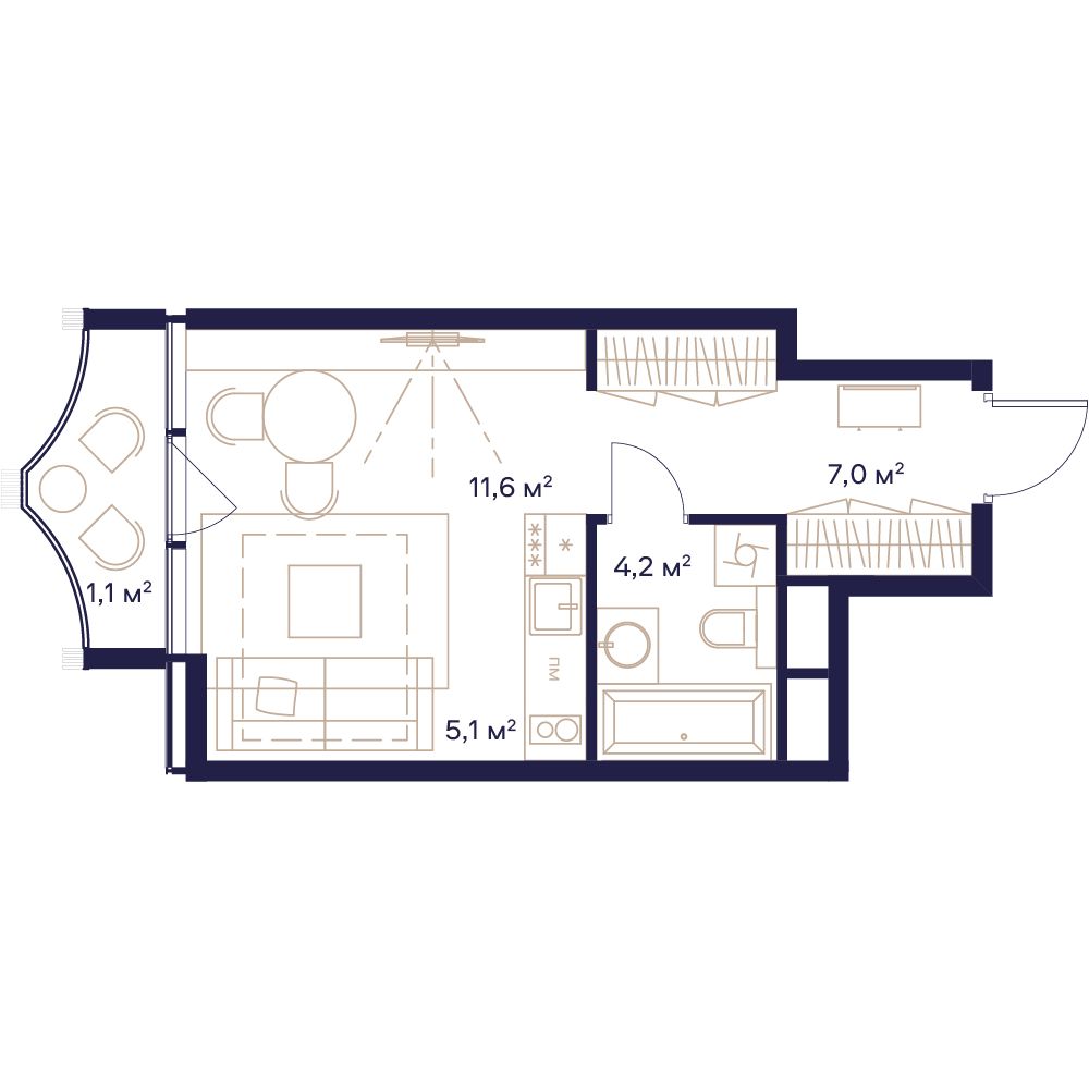 студия, 29 м², 6 этаж 