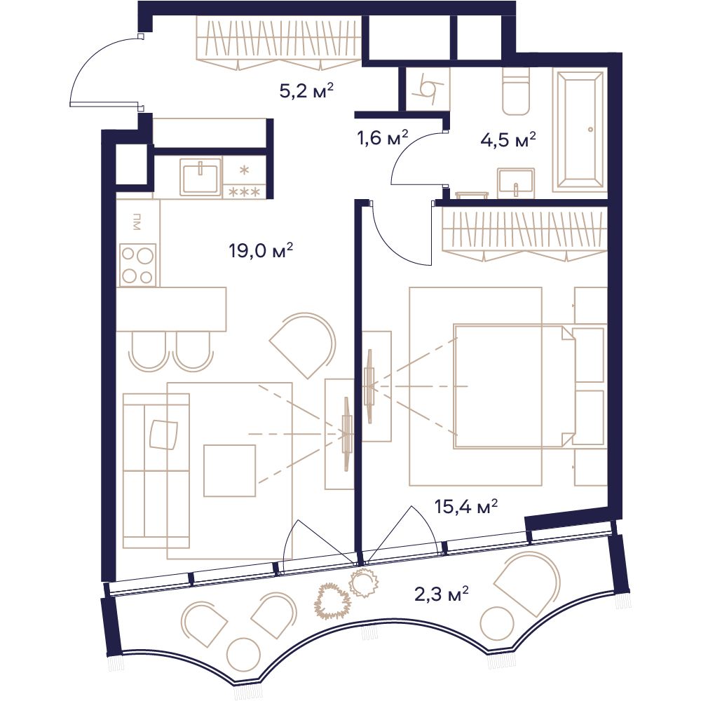 1 комн. квартира, 48 м², 18 этаж 