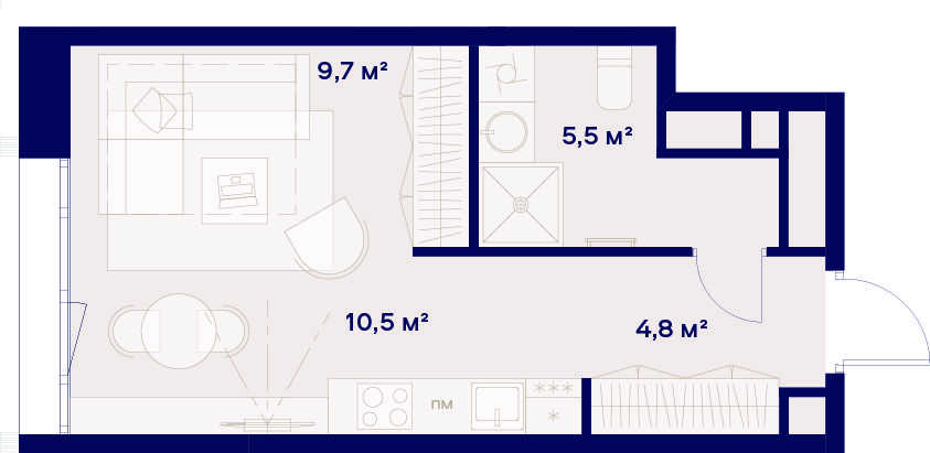 студия, 30.5 м², 5 этаж 