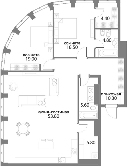 3 комн. квартира, 122.2 м², 14 этаж 