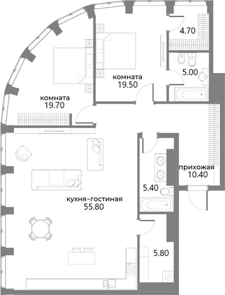 3 комн. квартира, 126.3 м², 15 этаж 