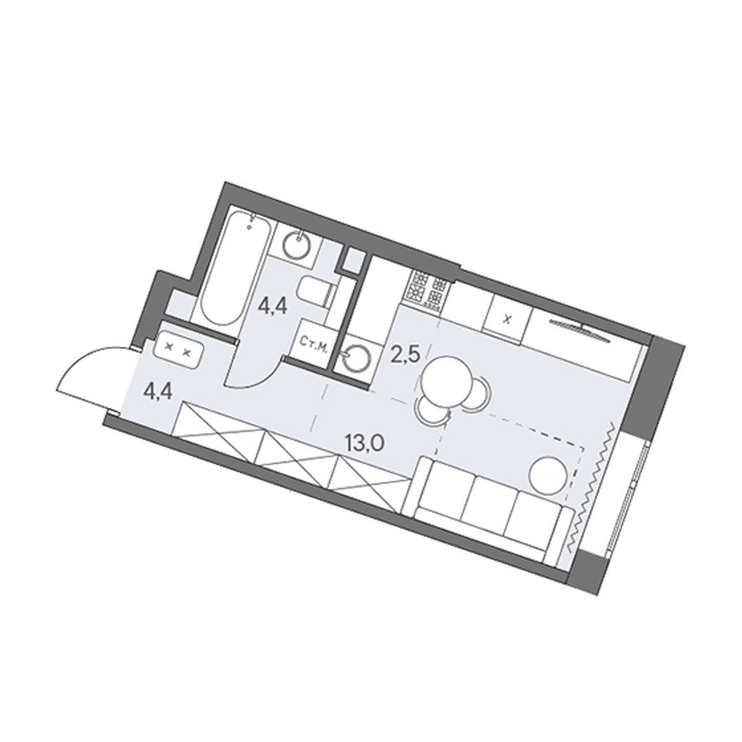 студия, 24.3 м², 8 этаж 
