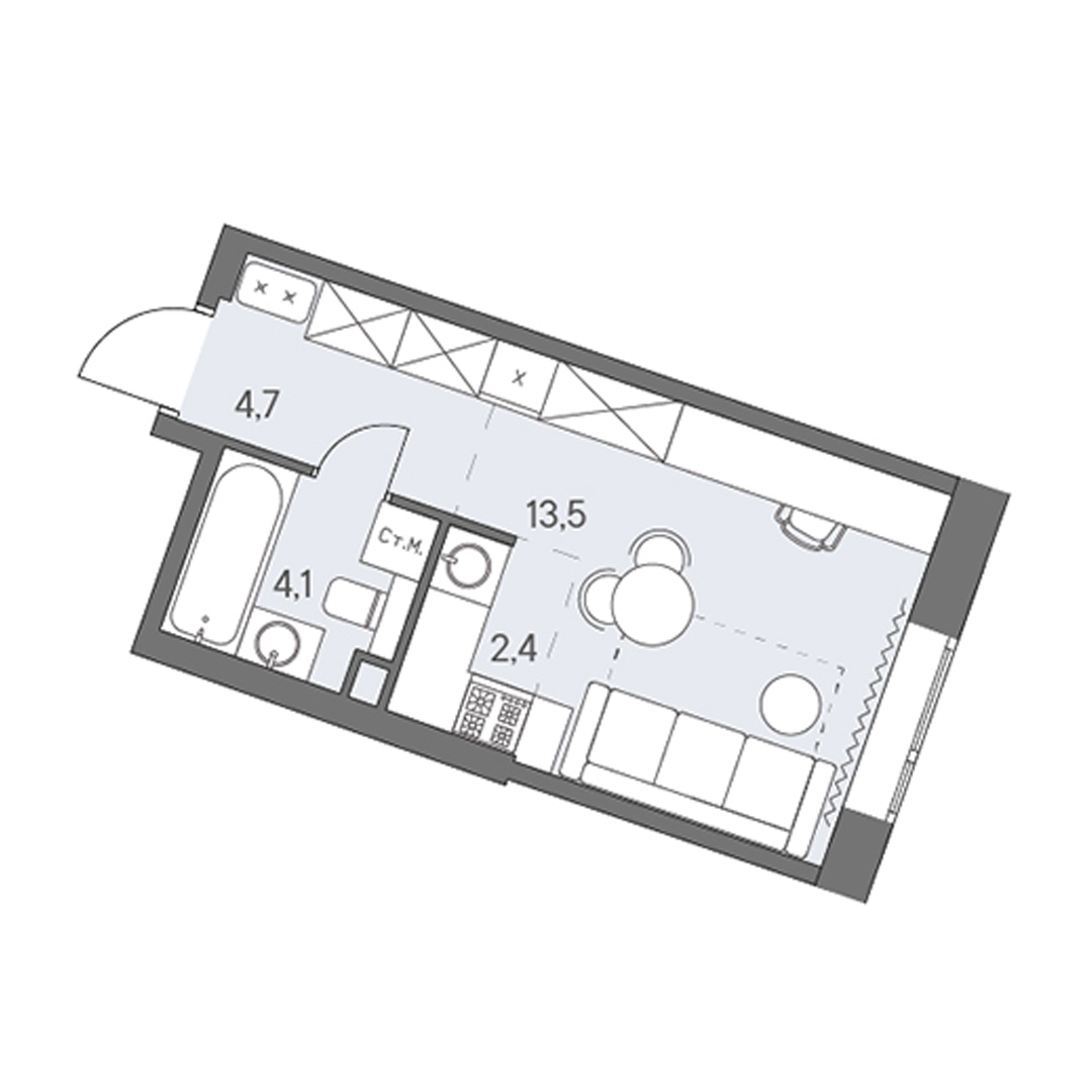 студия, 24.7 м², 5 этаж 