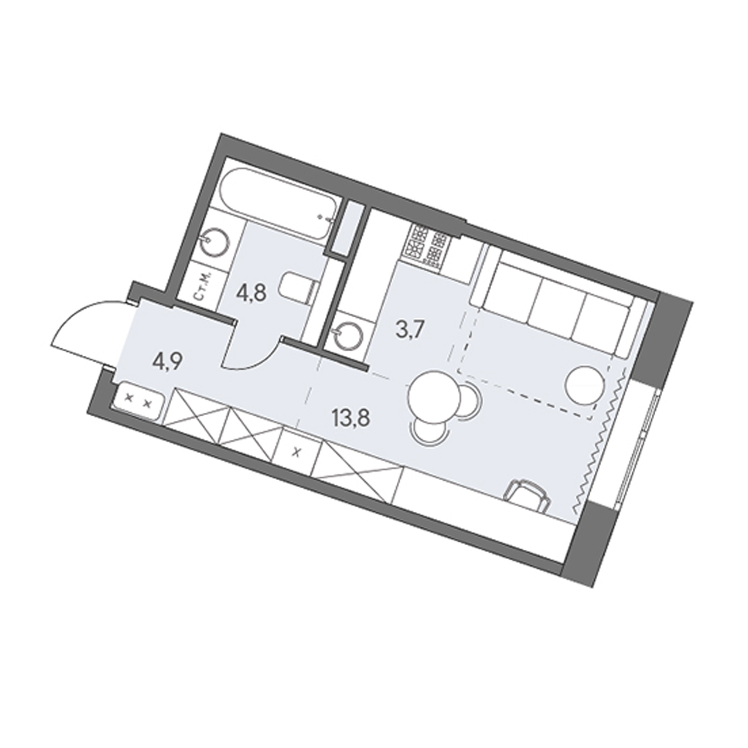 студия, 27.2 м², 11 этаж 