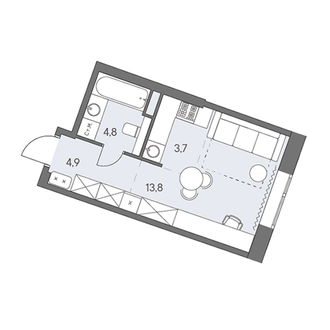 студия, 27.2 м², 13 этаж 