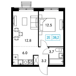 1 комн. квартира, 38.2 м², 13 этаж 