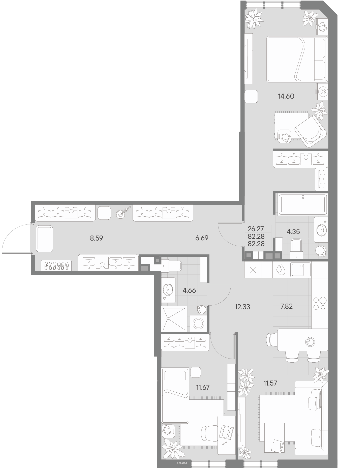 2 комн. квартира, 80.5 м², 2 этаж 