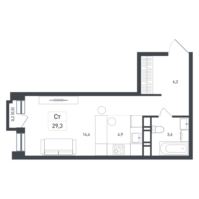студия, 29.3 м², 7 этаж 