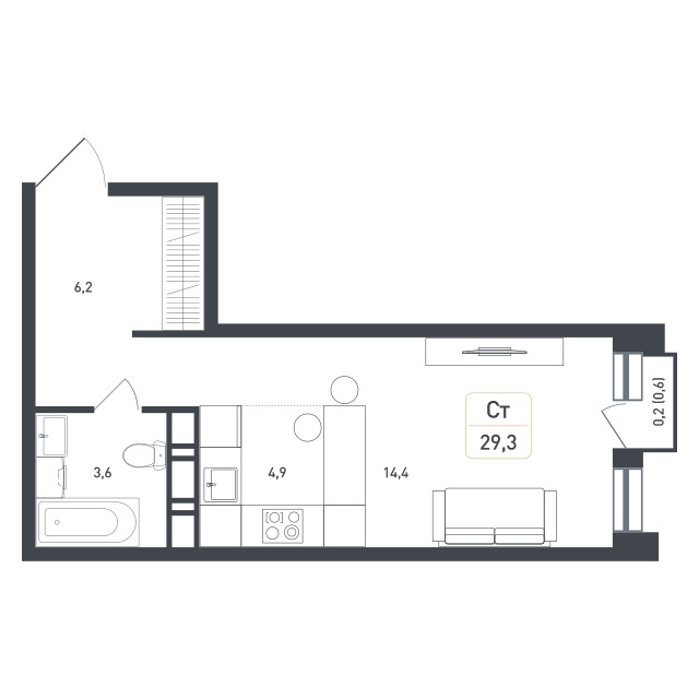 студия, 29.3 м², 5 этаж 