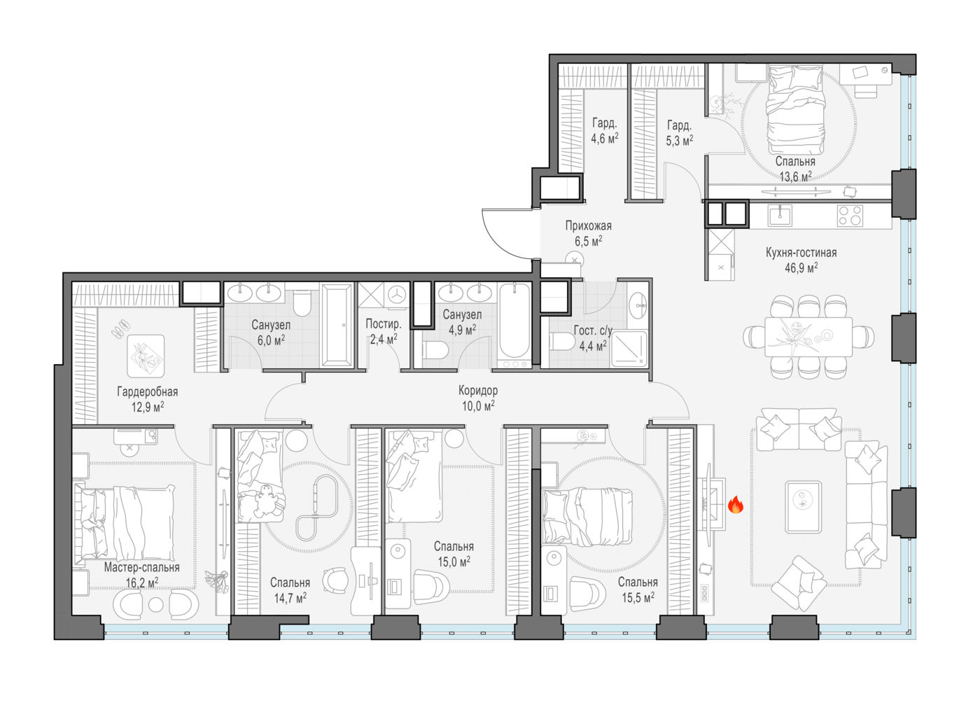 5 комн. квартира, 180.3 м², 14 этаж 