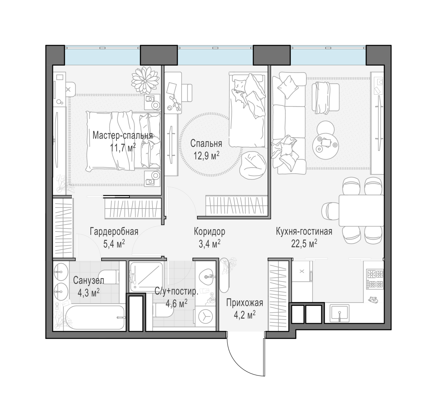 2 комн. квартира, 69 м², 12 этаж 
