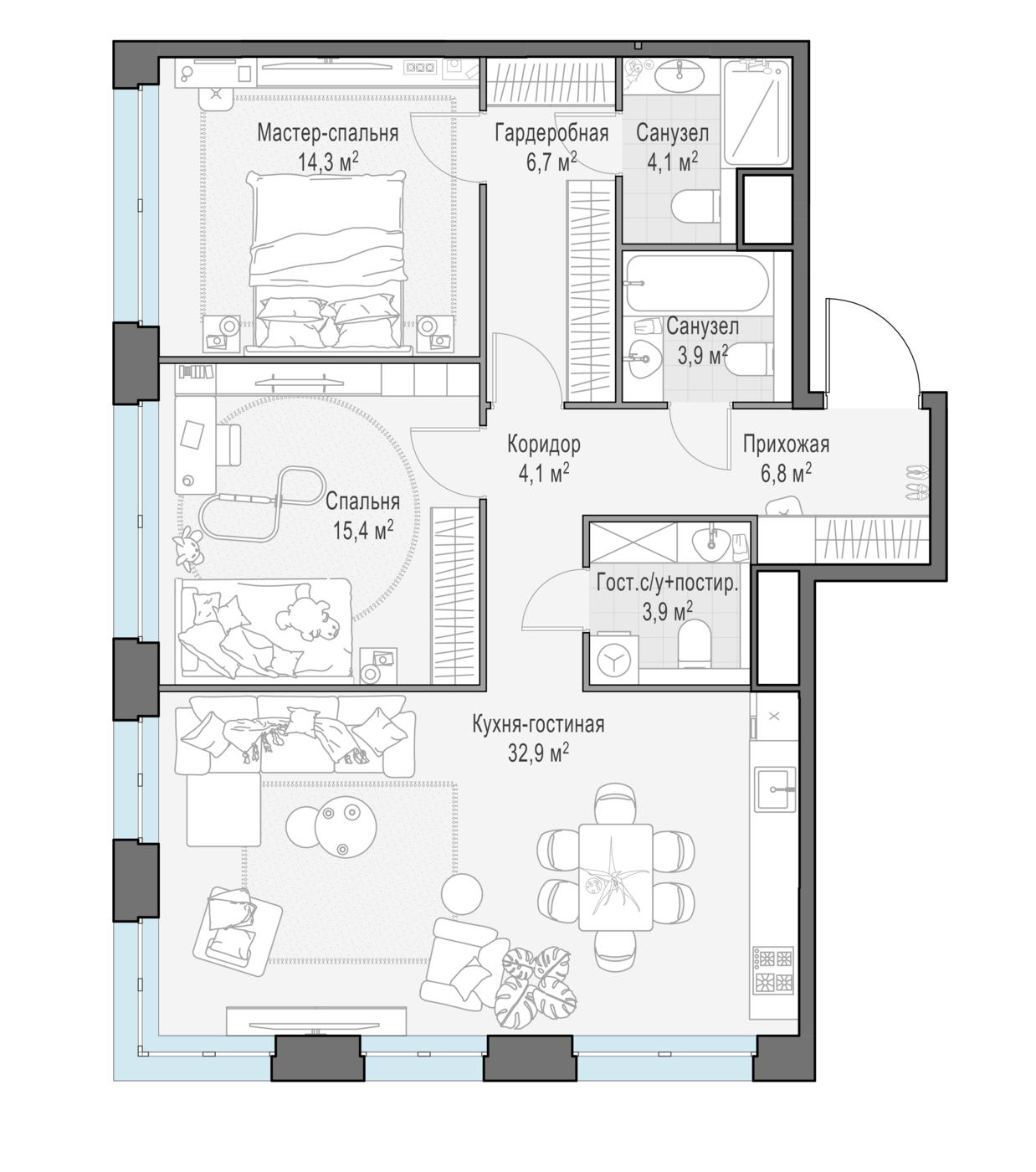 2 комн. квартира, 92 м², 12 этаж 
