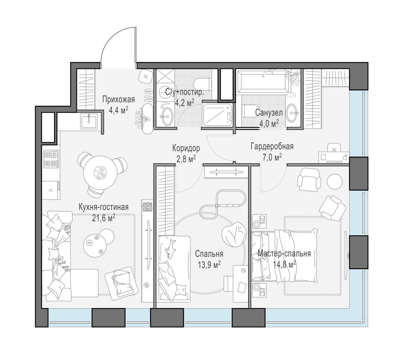 2 комн. квартира, 72.9 м², 12 этаж 