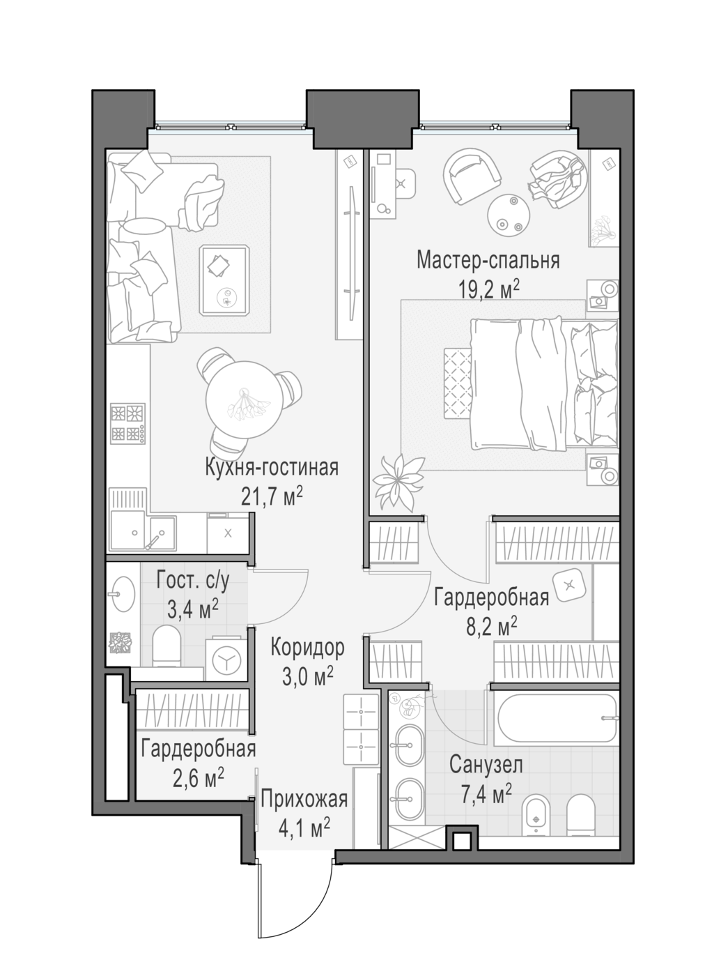 квартира со свободной планировкой, 70.4 м², 5 этаж 