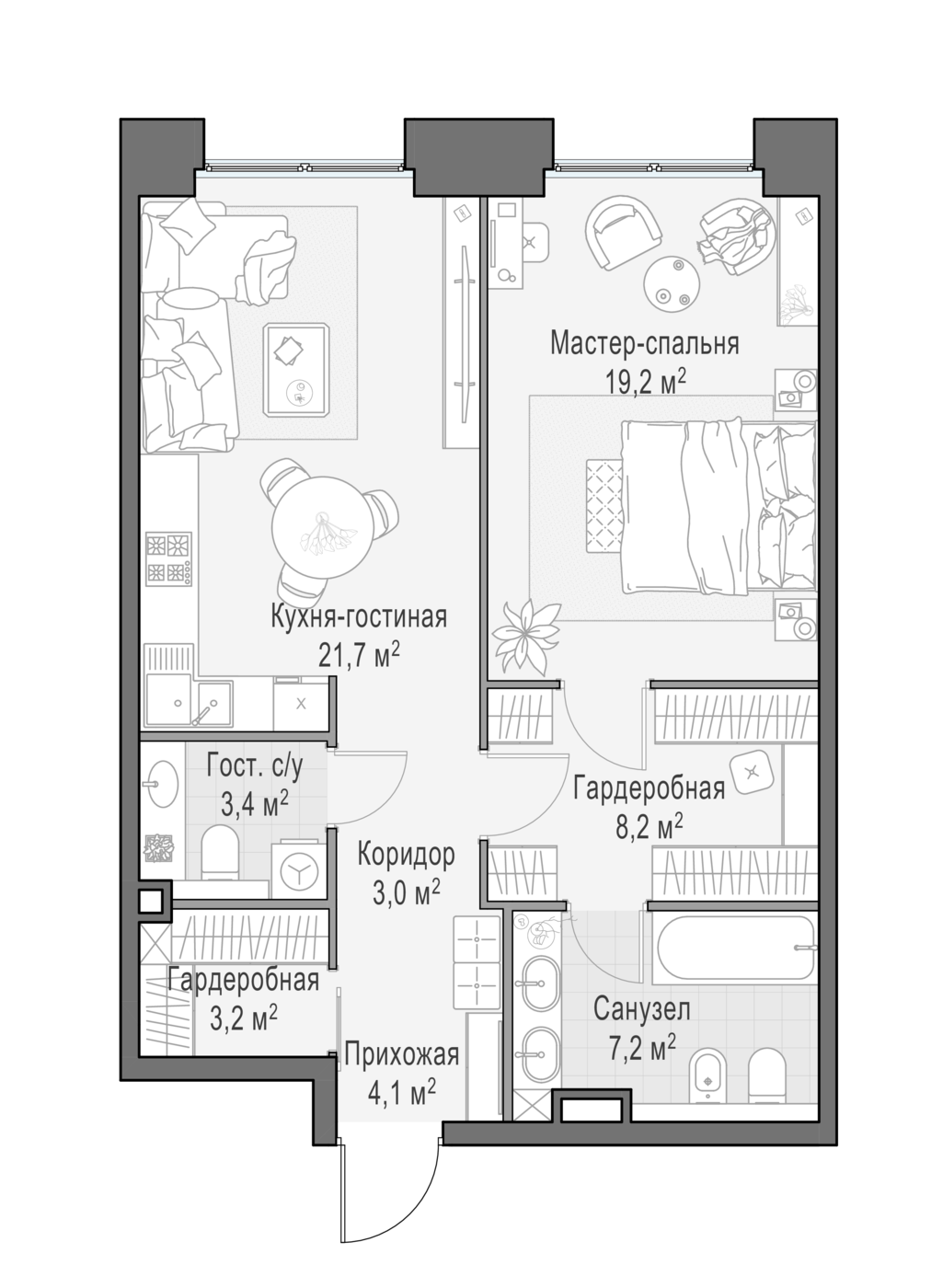 квартира со свободной планировкой, 70.7 м², 2 этаж 