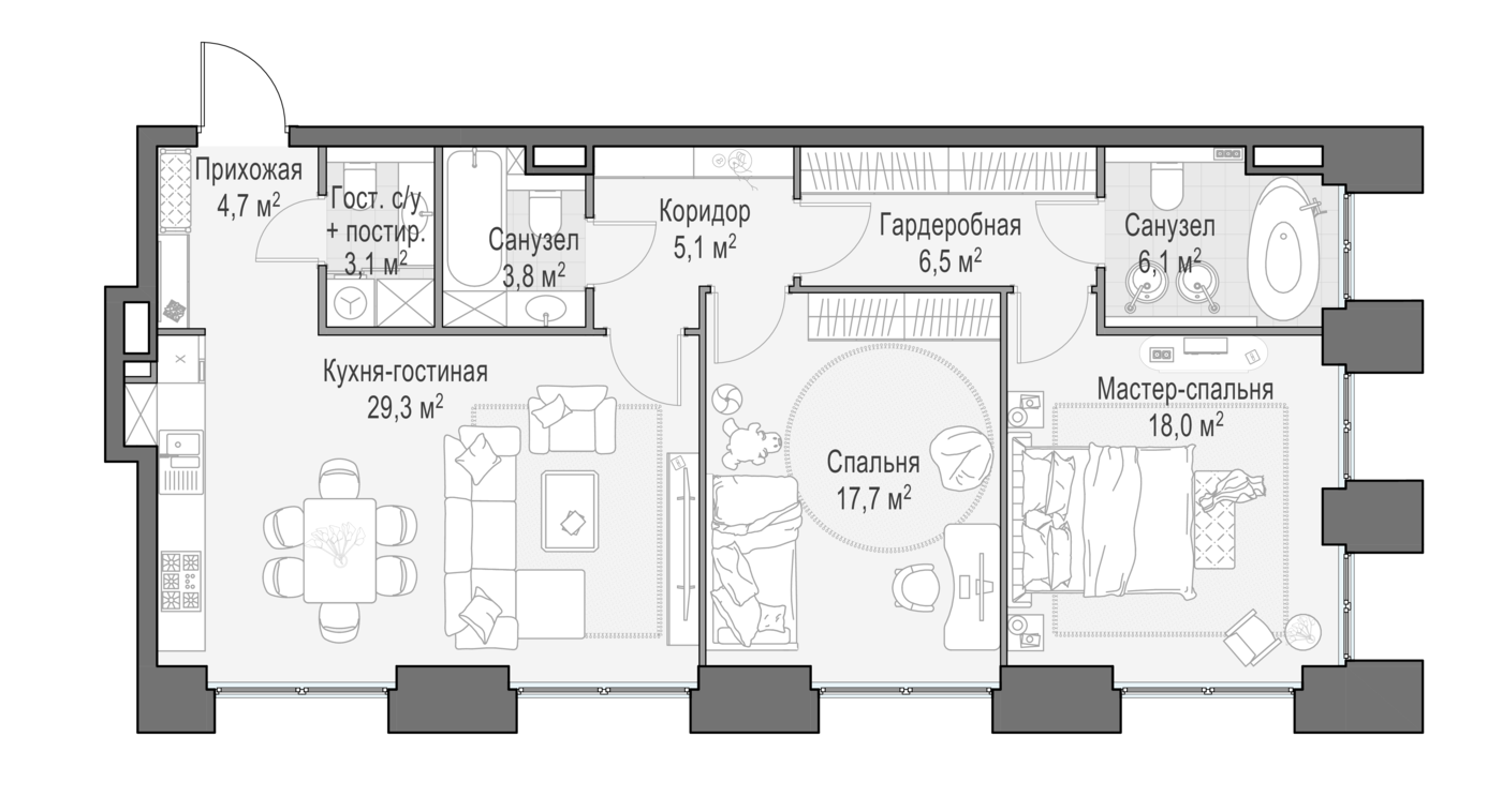 2 комн. квартира, 95 м², 2 этаж 