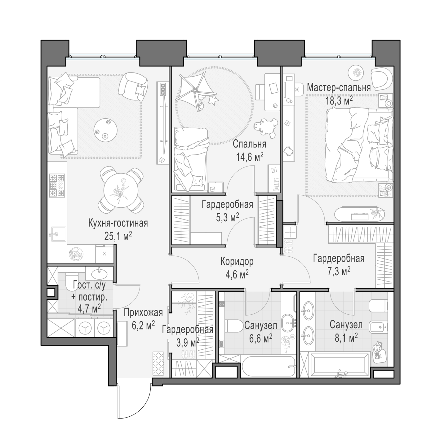 2 комн. квартира, 105.6 м², 2 этаж 